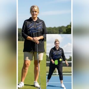 Zenergy Golf by Chico's Black Rhinestone Quarter Zip Pullover Size 4 (20/XXL)